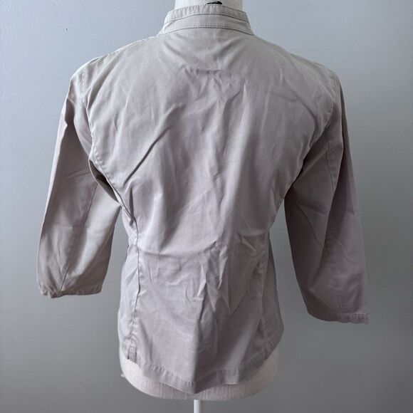 Eileen Fisher Khaki Cotton Utility Blazer Mock Collar Button Down Sz Petite PP - Picture 3 of 8